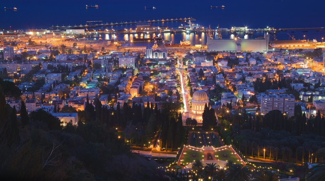 Haifa Port showing night scenes, a city and landscape views