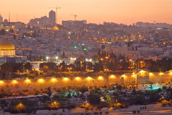 Mont des Oliviers montrant ville, panoramas et coucher de soleil