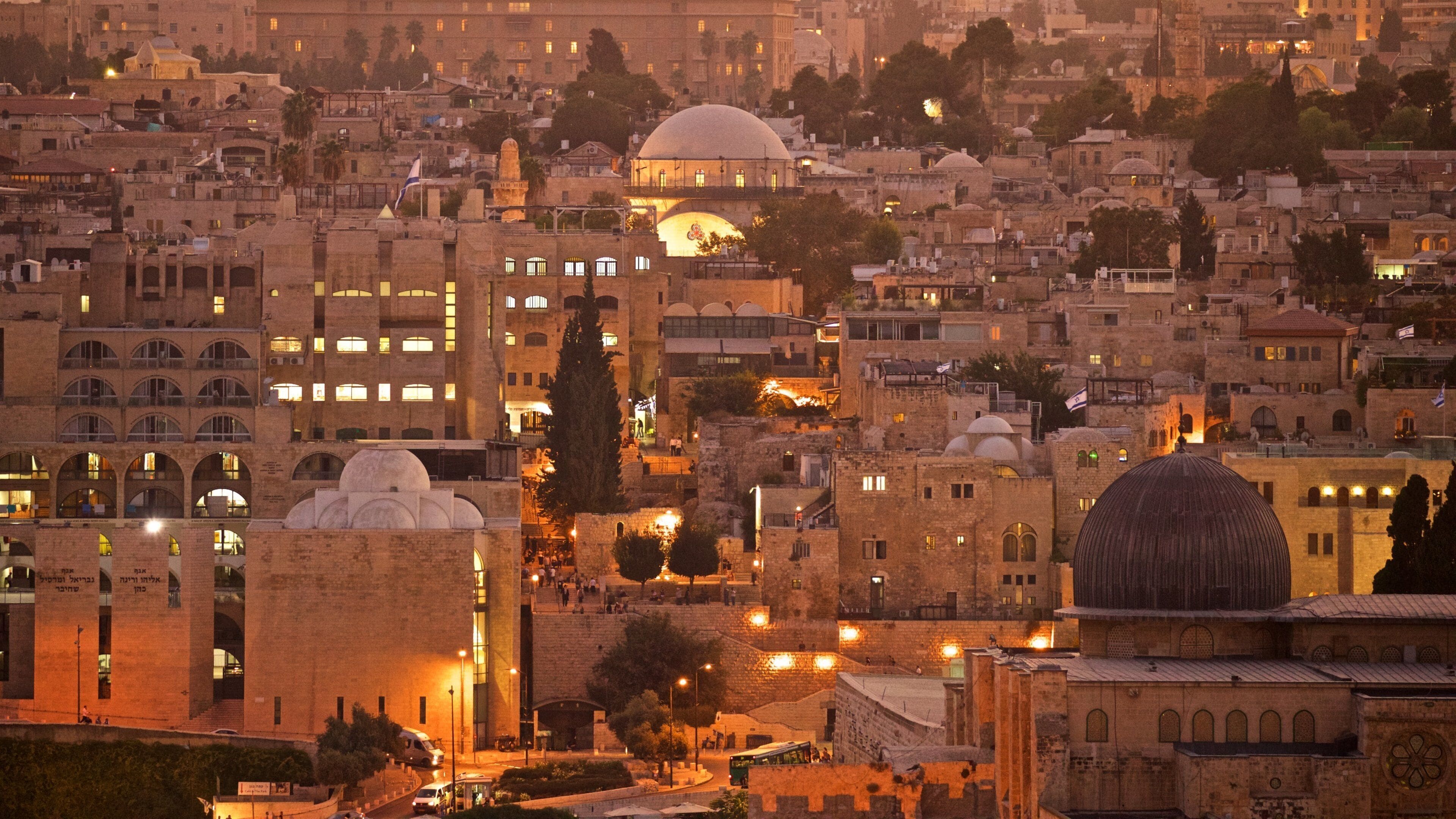 Mount of Olives showing landscape views, night scenes and a city