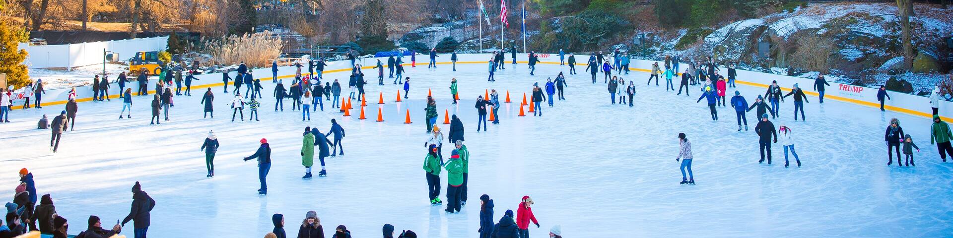 Ice skaters having fun in New York Central Park in winter