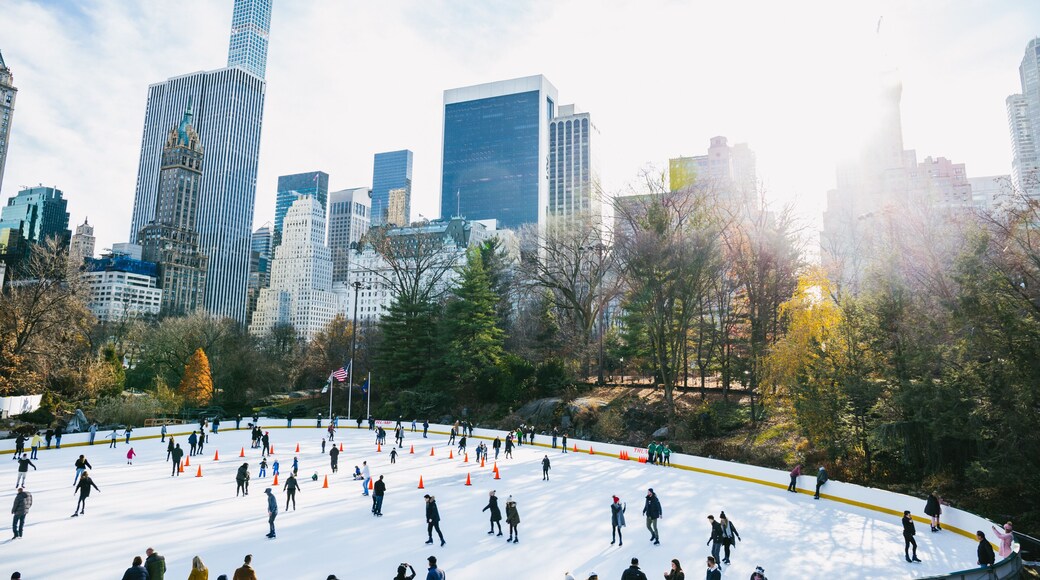 Central Park in New York City Wollman Rink im Winter mit starker Sonne
