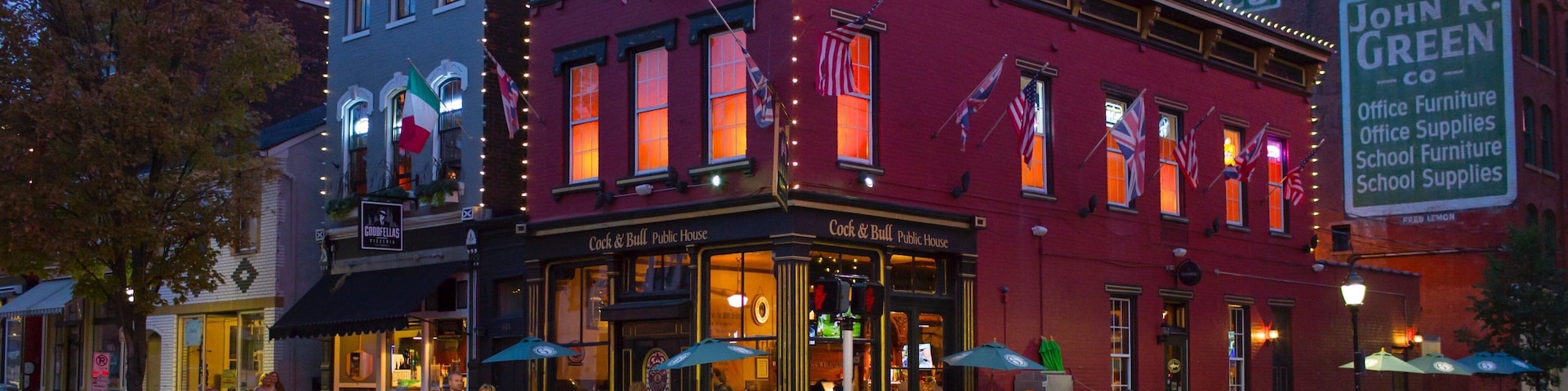 MainStrasse Village which includes night scenes and street scenes