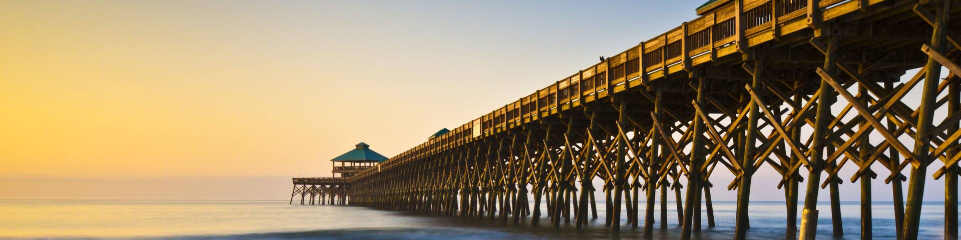 Folly Beach Pier Charleston SC Coast Atlantic Ocean Pastel Sunrise vacation destination scenics