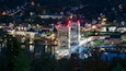 Houghton, MI, USA - Oct 3,2020:The Portage Lake Lift Bridge connects the cities of Hancock and Houghton, was built in 1959.