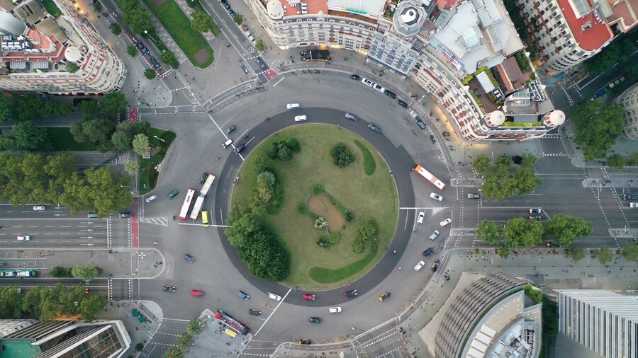 4k photo Barcelona City, Roundabout Francesc Macia, Catalunya, Spain, Europe, Aerial view