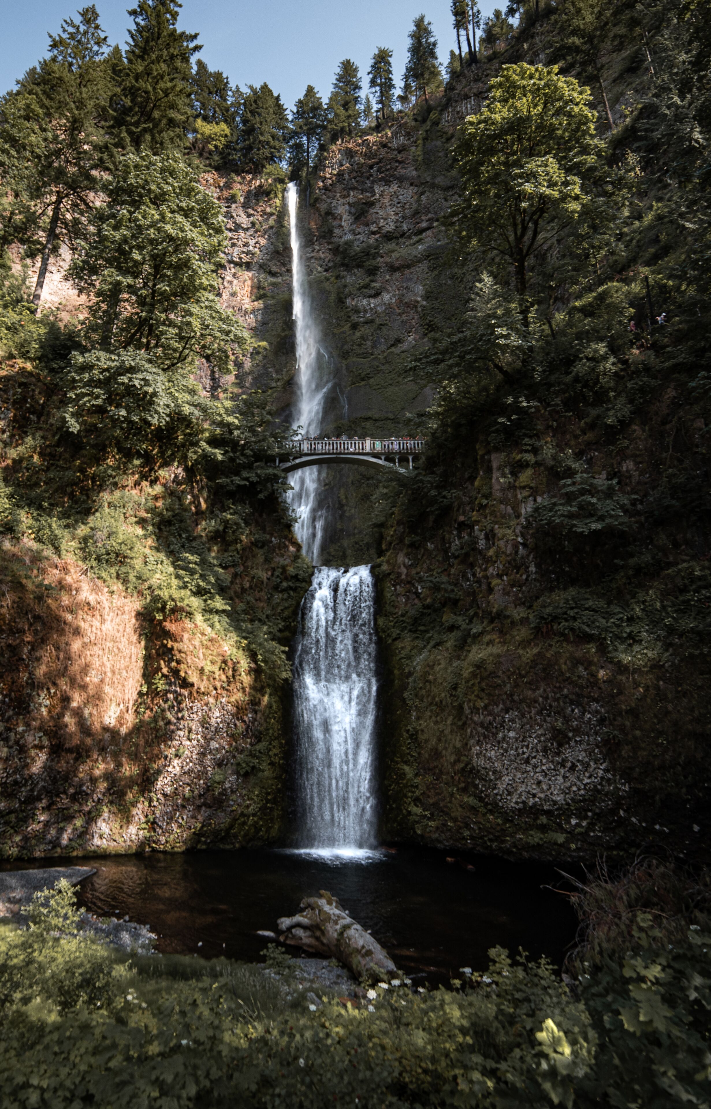 Any drive along the Columbia River Gorge will include waterfalls, like the 620' Multnomah Falls shown. The basin  is laced with tall mountain ranges creating steep, concentrated water and snow runoff into the basalt-rich region.