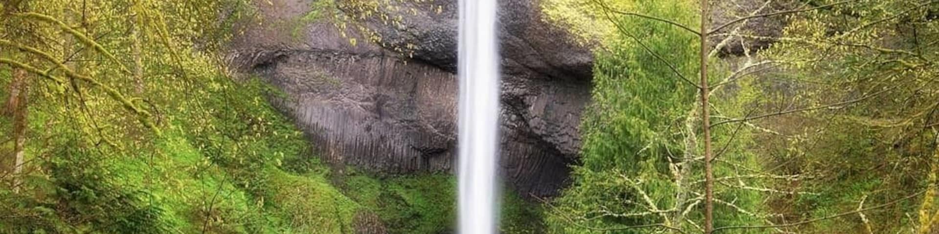 There's no need to hike at all to see amazing waterfalls in Oregon, this beautiful view of Latourell falls is from the viewpoint at the carpark. The 249ft free falling plunge makes it one of the more unique waterfalls in the Columbia River Gorge and it's also the third highest waterfall in the area and fifth highest in Oregon.
From here a path leads the way down to the base of the falls where the small bridge is, and you can even walk right up to the bottom of the waterfall. A must do, is standing directly under the waterfall for a photo