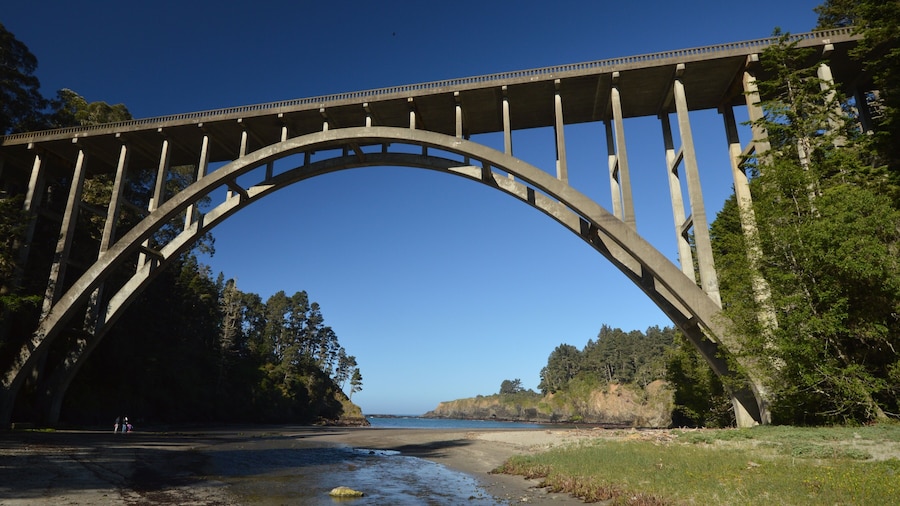 The Frederick W. Panhorst Bridge, more commonly known as the Russian Gulch Bridge in Mendocino County from April 29, 2017, California USA