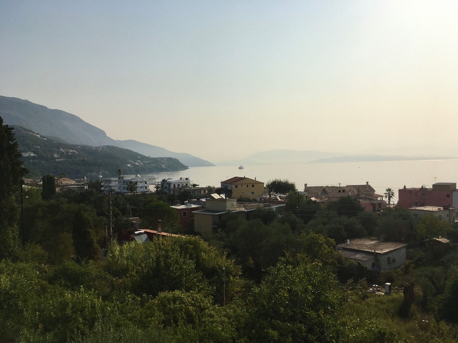 View from hotel Yannis at Ipsos, Corfu. Albania in the distance.