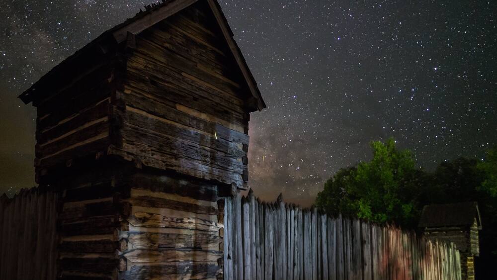Milky Way over Prickett's Fort. This was the only line of defense from attack and weather for miles for wary pioneers and soldiers in (then) Virginia’s western frontier. #parks #details #wv #frontier #adventure