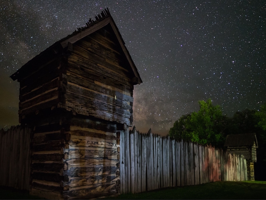 Milky Way over Prickett's Fort. This was the only line of defense from attack and weather for miles for wary pioneers and soldiers in (then) Virginia’s western frontier. #parks #details #wv #frontier #adventure