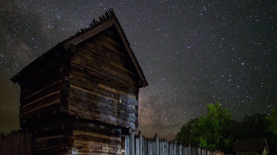 Milky Way over Prickett's Fort. This was the only line of defense from attack and weather for miles for wary pioneers and soldiers in
