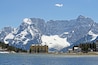 beautiful Blue Lake Misurina with dolomiti mountains in the background