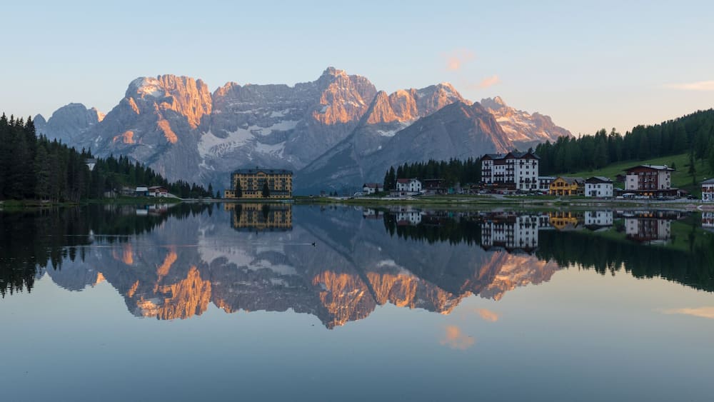summer scene on the Lake Misurina, Dolomites Alps, Italy