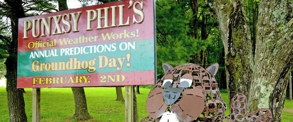 Mini Takes the States 2014 Road Rally Buffalo to Bethlehem Leg: 
Gobblers Knob... well, I guess that is better than naming it Knob Gobblers. We stopped to see the famous ceremonial pulpit of Punxsutawney Phil, the mythical groundhog in Punxsutawney, Pennsylvania.
 We have all seen Bill Murray in Groundhog Day but the ceremony of Phil's prognostication does not actually take place in town like the movie suggests but two miles east of town at the unusually named Gobblers Knob. The Movie was actually not even filmed in Punxsutawney but in Woodstock, Illinois. 
The Groundhog Day celebration has its in Celtic tradition. If a hibernating animal casts a shadow on February 2, the Pagan holiday of Imbolc, winter will last another six weeks... no shadow early spring.
 #minitakesthestates