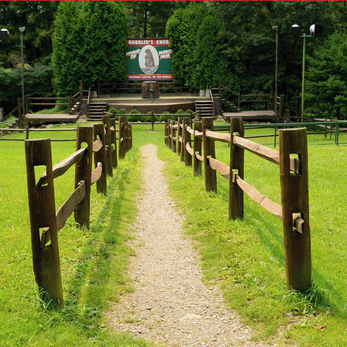 Mini Takes the States 2014 Road Rally Buffalo to Bethlehem Leg: 
Gobblers Knob... well, I guess that is better than naming it Knob Gobblers. We stopped to see the famous ceremonial pulpit of Punxsutawney Phil, the mythical groundhog in Punxsutawney, Pennsylvania.

 We have all seen Bill Murray in Groundhog Day but the ceremony of Phil's prognostication does not actually take place in town like the movie suggests but two miles east of town at the unusually named Gobblers Knob. The Movie was actually not even filmed in Punxsutawney but in Woodstock, Illinois.

The Groundhog Day celebration has its in Celtic tradition. If a hibernating animal casts a shadow on February 2, the Pagan holiday of Imbolc, winter will last another six weeks... no shadow early spring.

 #minitakesthestates
