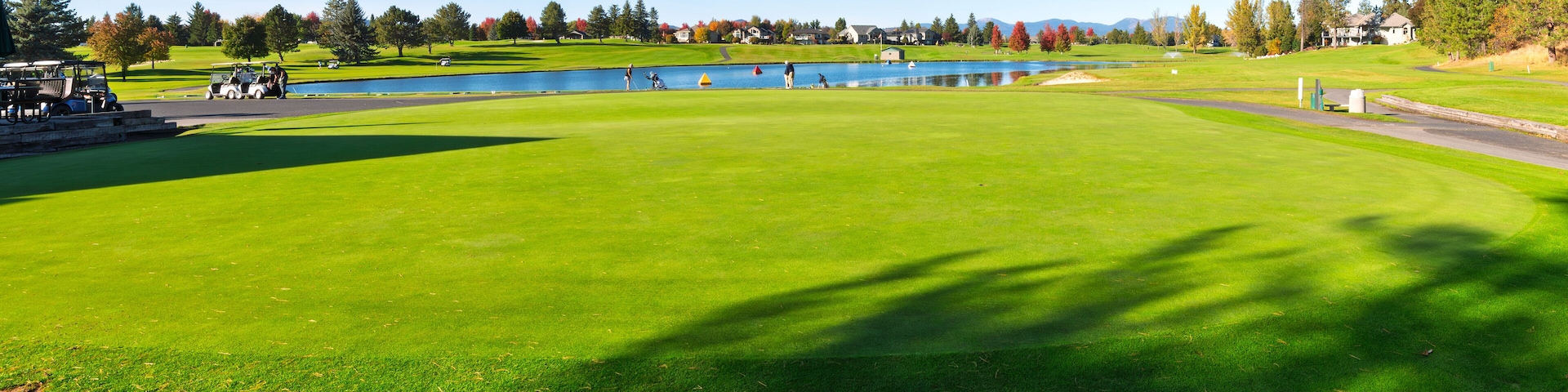 A golf course on a sunny Autumn day in the upscale suburban city of Liberty Lake, Washington, a suburb of the greater Spokane region of Northeastern Washington State.