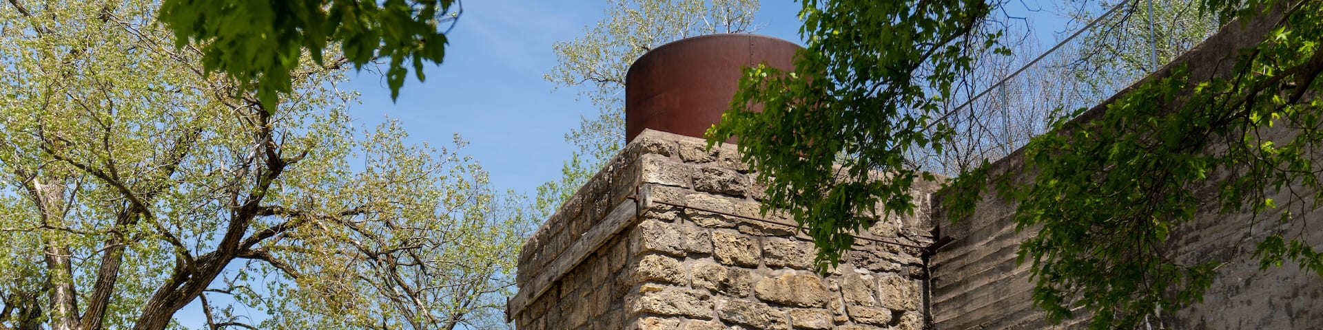Hurstville Lime Kilns in Maquoketa, Iowa. Four kilns heated limestone rock mined from nearby quarries. Process formed lime mortar used in construction midwest buildings in 1870 - 1920s.