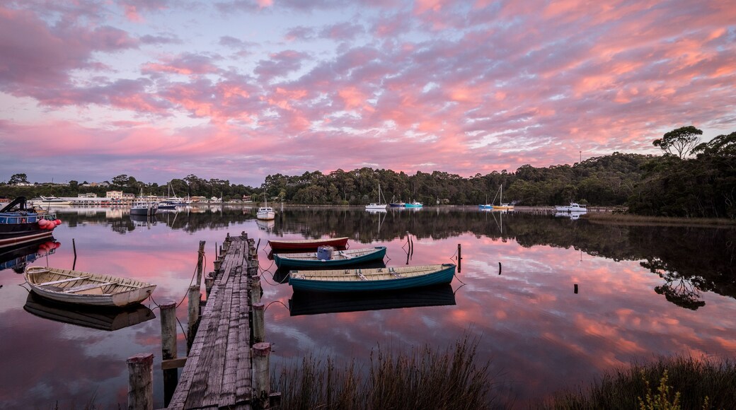 Dawn at Strahan Harbour, Tasmania, Shutterstock ID 1077179993, Purchase Order: SP-1822 ANZ-18120 Wotif Search Engine - Destination Imagery, Order Number: , Client/Licensee: Wotif, Other: