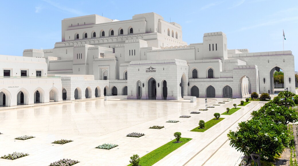 Royal Opera House in Muscat with reflections on polished marble floor in front. Sultanate of Oman