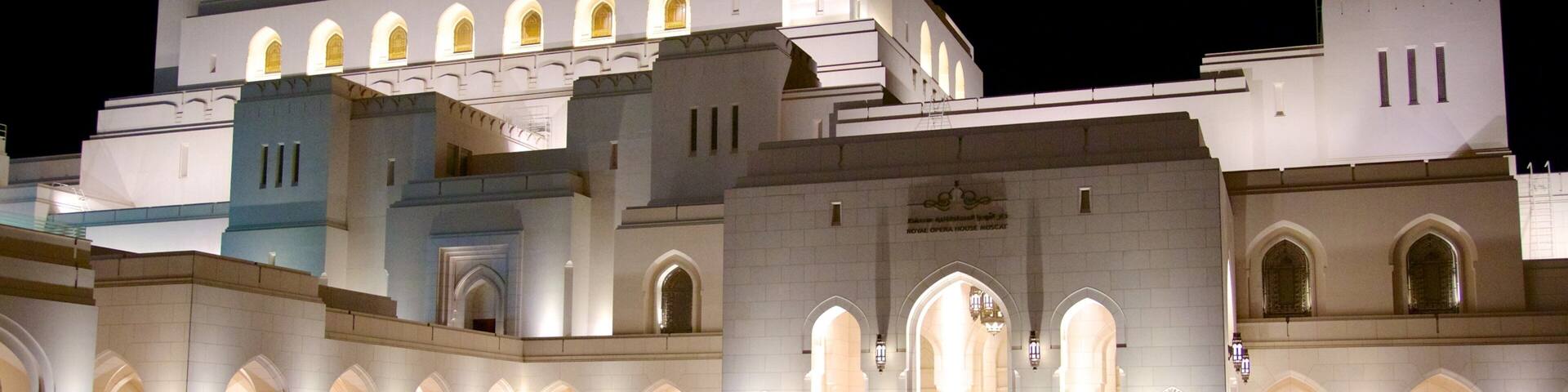 Muscat featuring heritage architecture, theatre scenes and night scenes