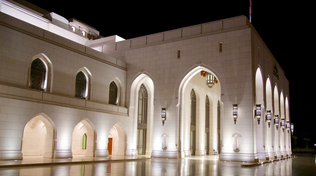 Muscat showing night scenes, heritage architecture and theater scenes