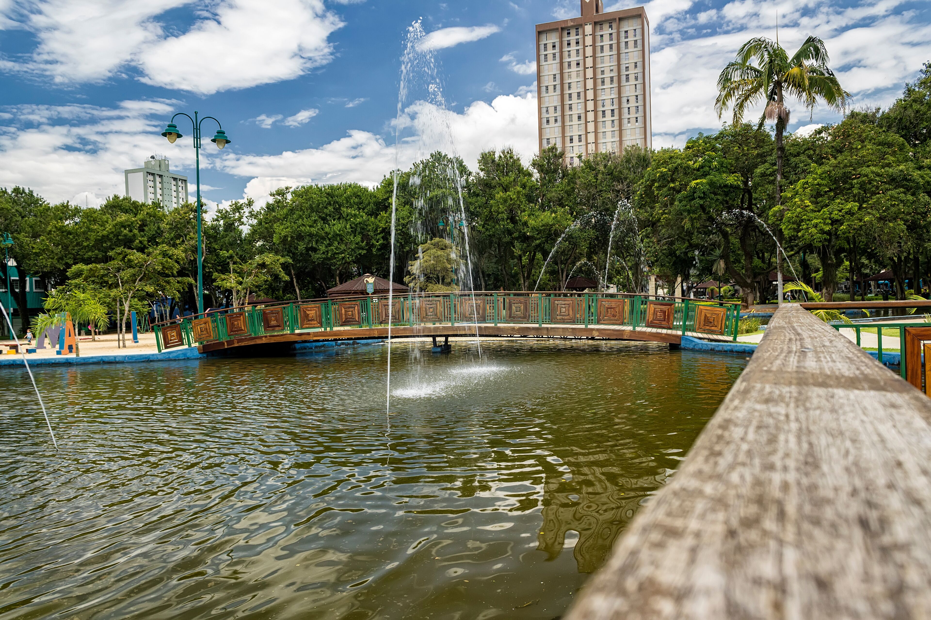 Lake with fountain in Park Santos Dumont, Sao Jose dos Campos, Brazil