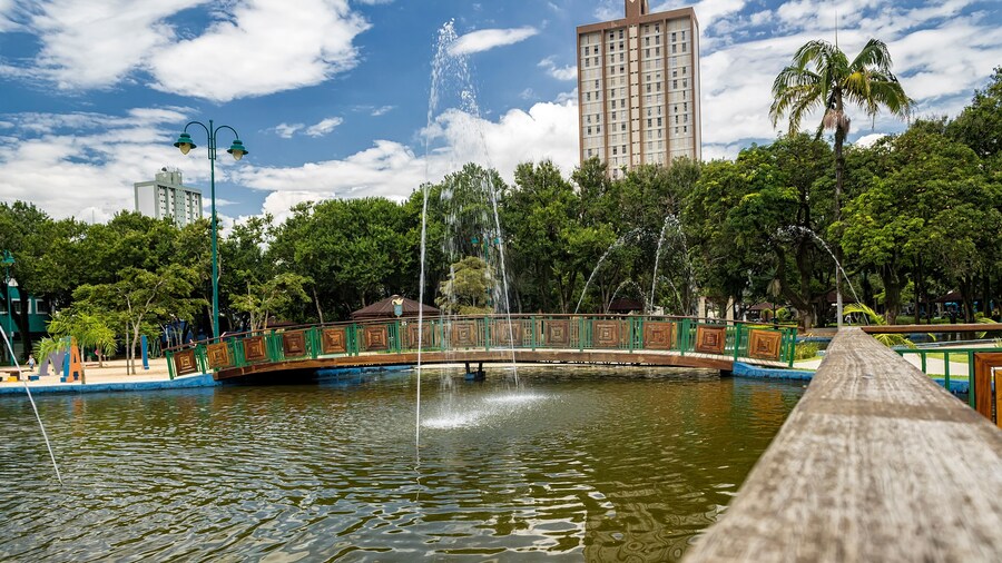 Lake with fountain in Park Santos Dumont, Sao Jose dos Campos, Brazil