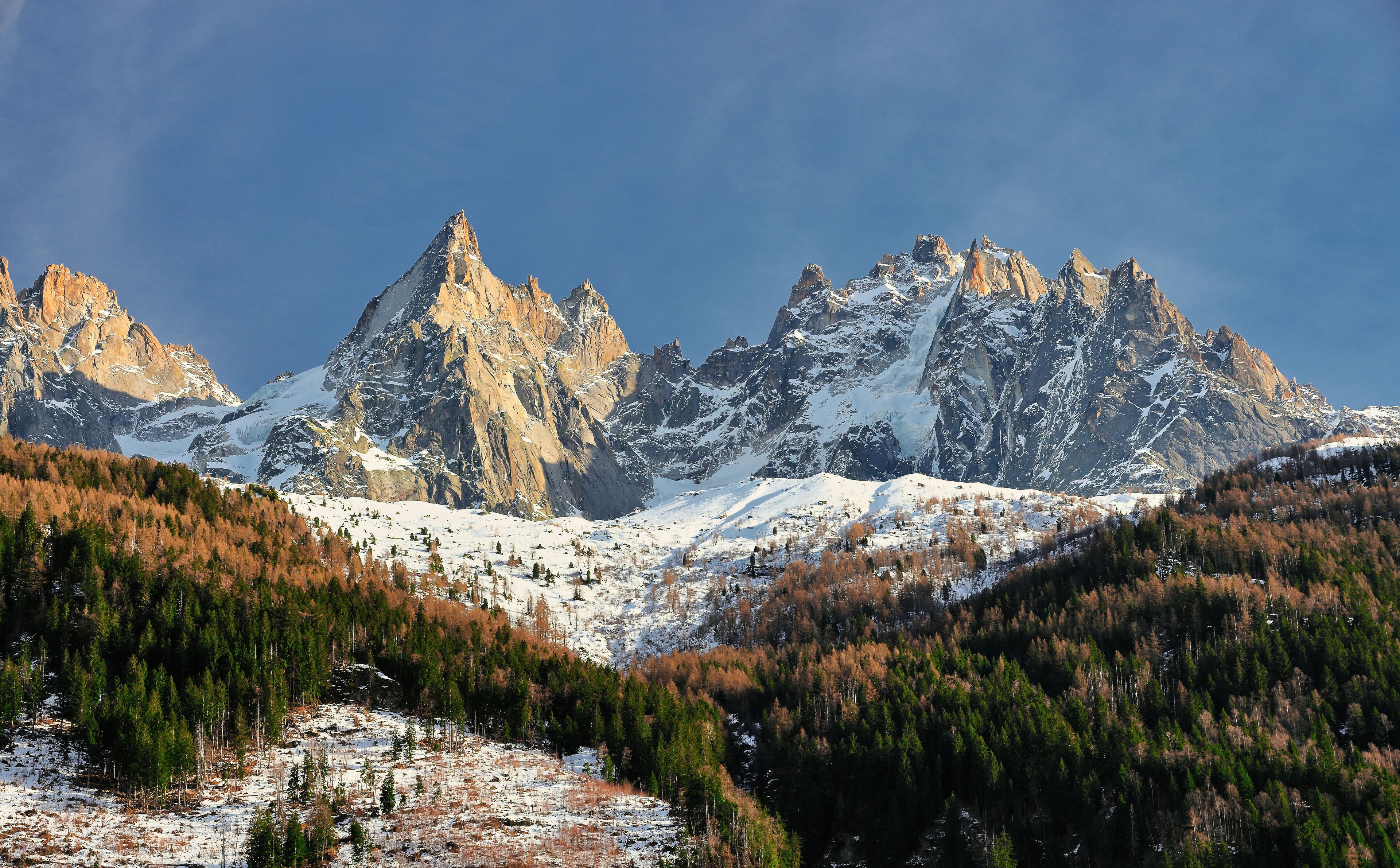 View of the Mont Blanc massif on the glacier Mer de Glace. French Alps, Europe.