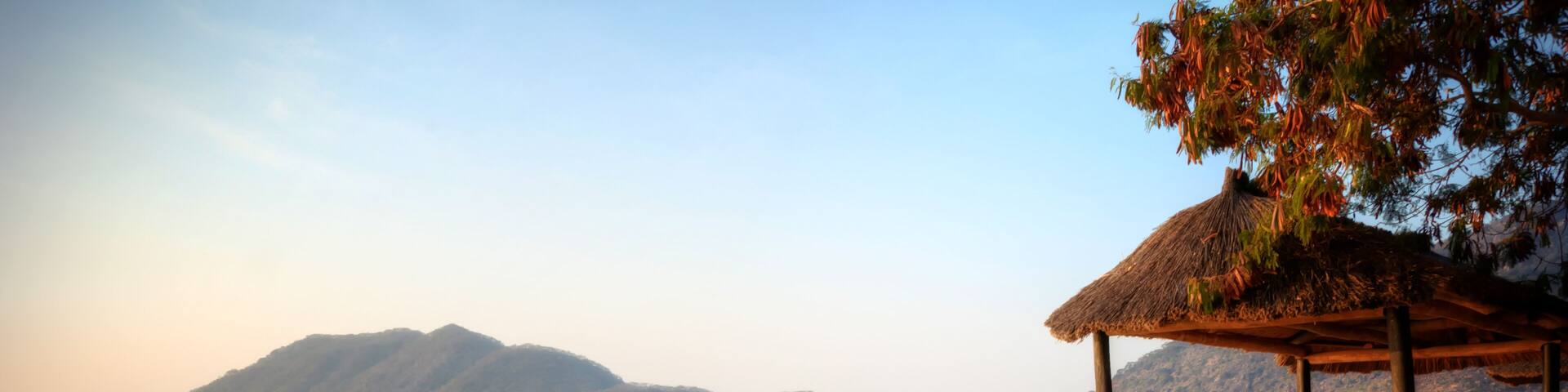 Panorama of a beach in Monkey Bay, Lake Malawi, Malawi, Africa