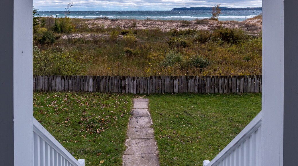 View from the porch of the Sleeping Bear Point Coast Guard Station Maritime Museum west of Glen Haven, Michigan, USA.