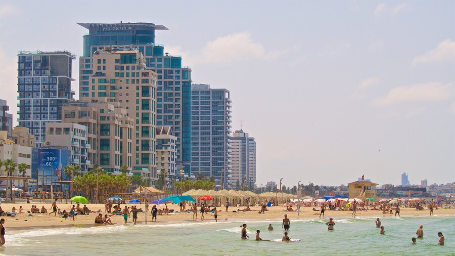 Jerusalem Beach showing a city, general coastal views and a coastal town