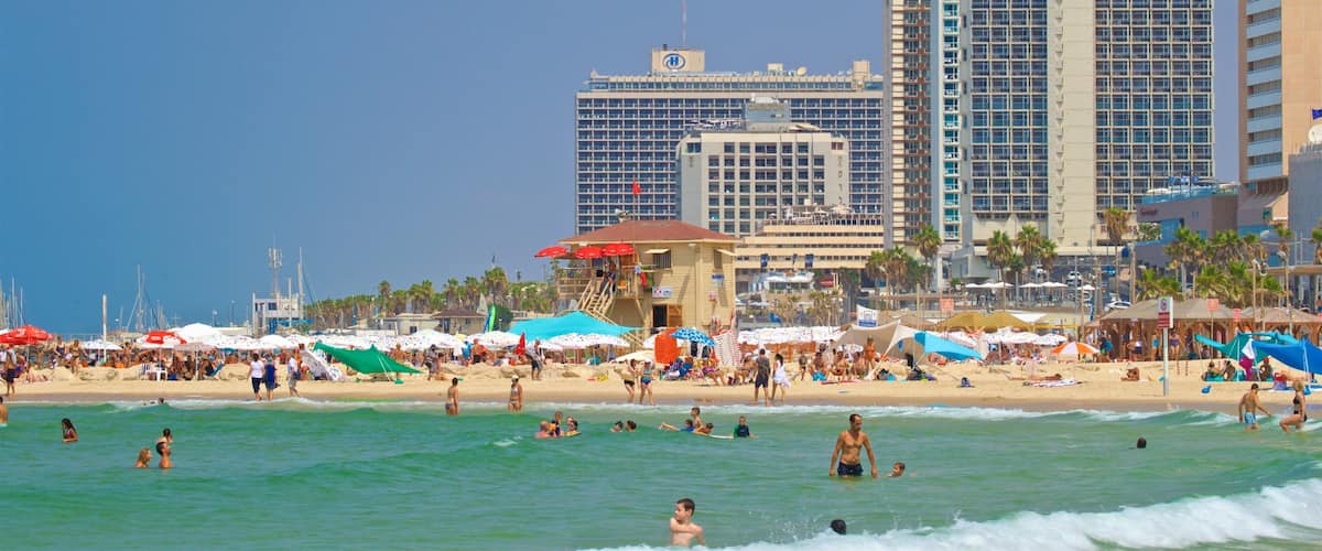 Jerusalem Beach showing general coastal views, a coastal town and a beach