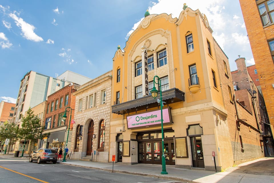 A historic building with a sign reading "Desjardins."