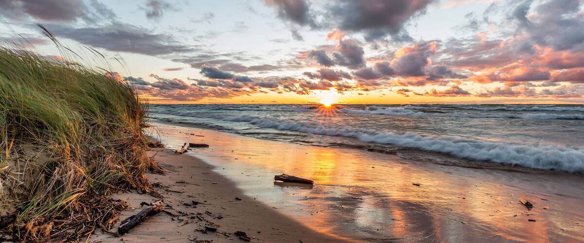 Lake Huron Beach at Sunset in Pinery Provincial Park - Grand Bend, Ontario