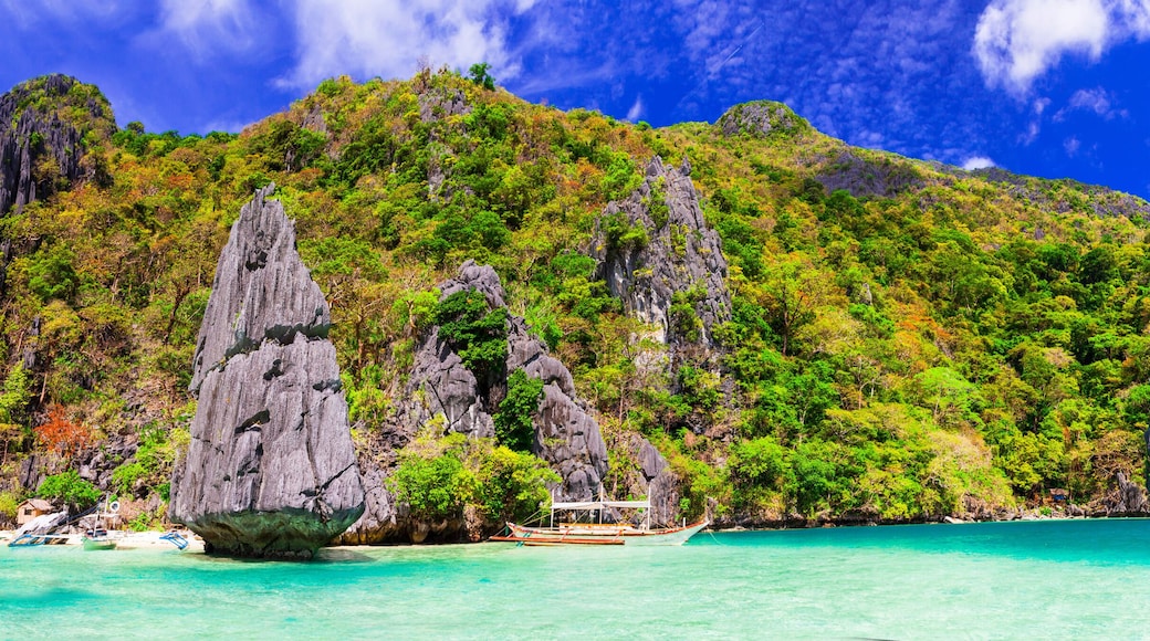 El Nido Palawan 11K Panorama: Sharp Limestone Karst Rocks on Deserted Beach, Turquoise Lagoon and Crystal Water, Exotic Philippines Nature, Bacuit Bay Tropical Landscape Ultra High Resolution