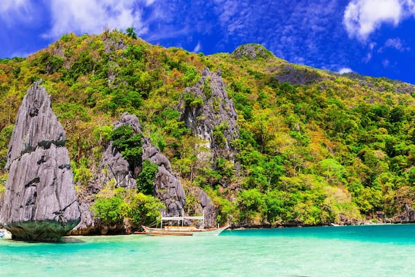El Nido Palawan 11K Panorama: Sharp Limestone Karst Rocks on Deserted Beach, Turquoise Lagoon and Crystal Water, Exotic Philippines Nature, Bacuit Bay Tropical Landscape Ultra High Resolution