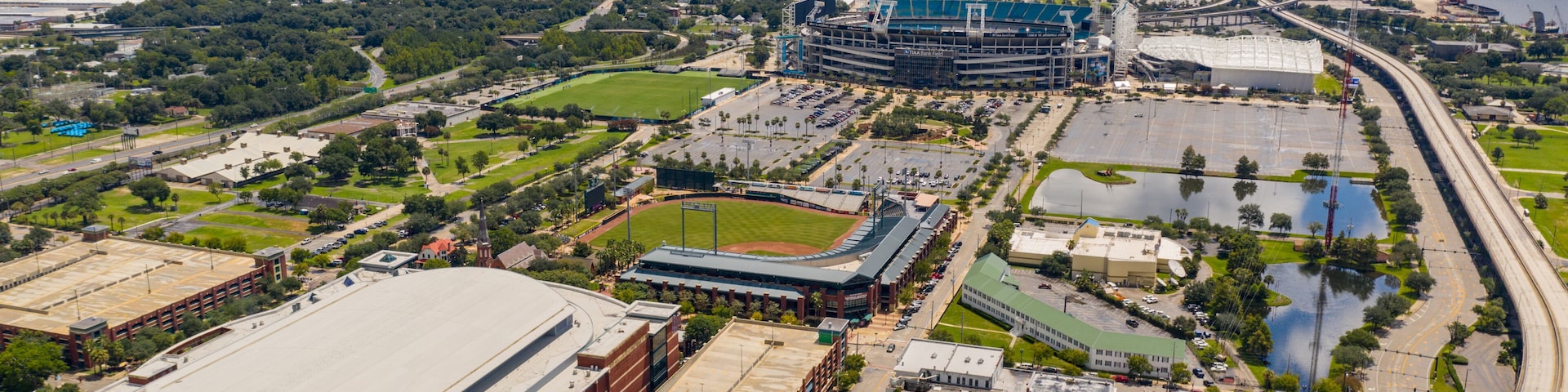Aerial photo sports stadiums Downtown Jacksonville FL