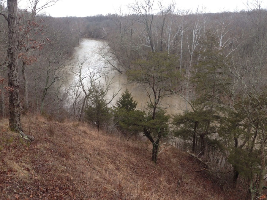 Big Darby Creek River flooded from spring melt and rain viewed from the overlook.