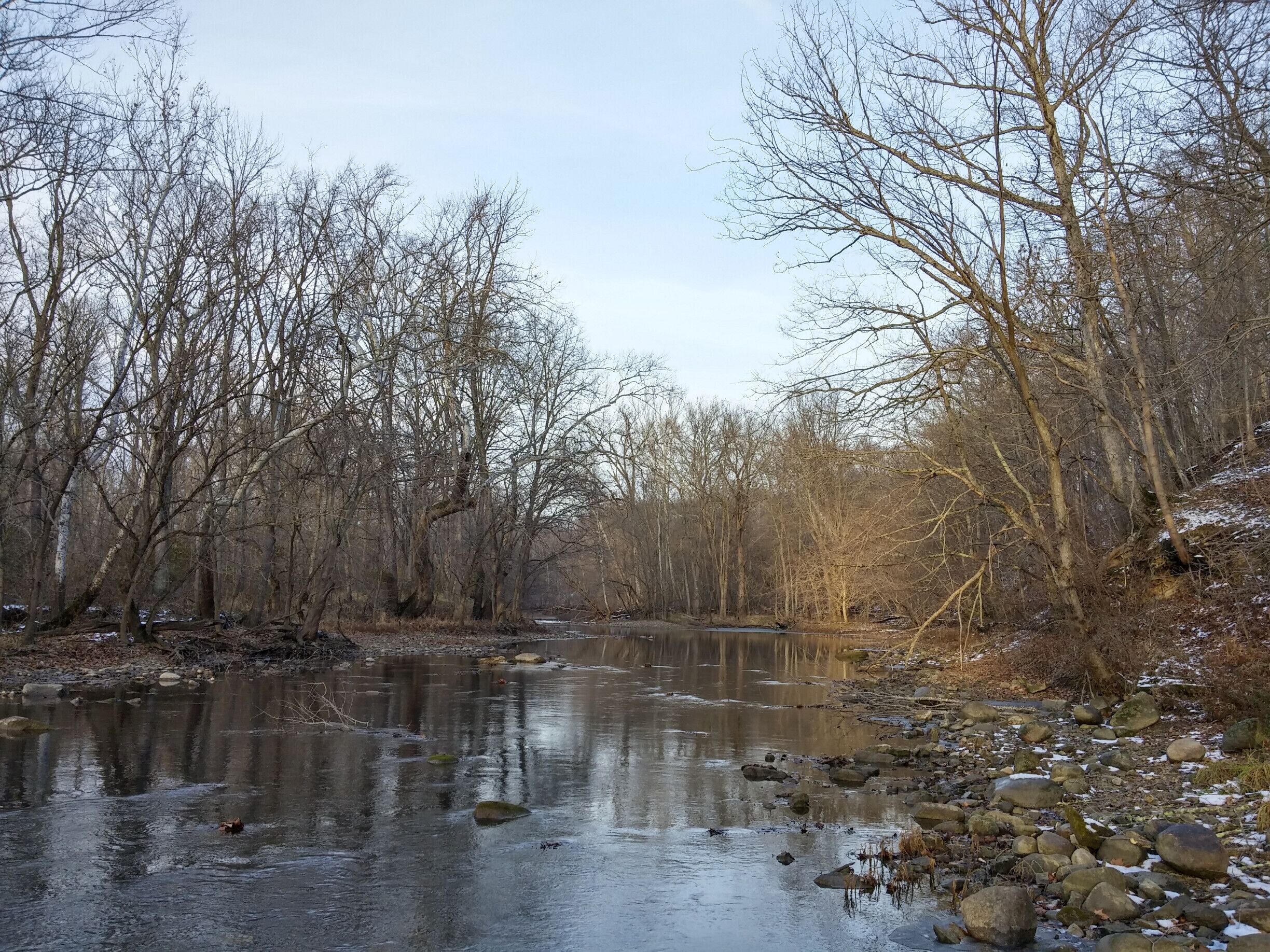 Looking upstream the Big Darby Creek as it meanders a path through the northern part of Battelle Darby Creek Metro Park on the Rifle Run trail.