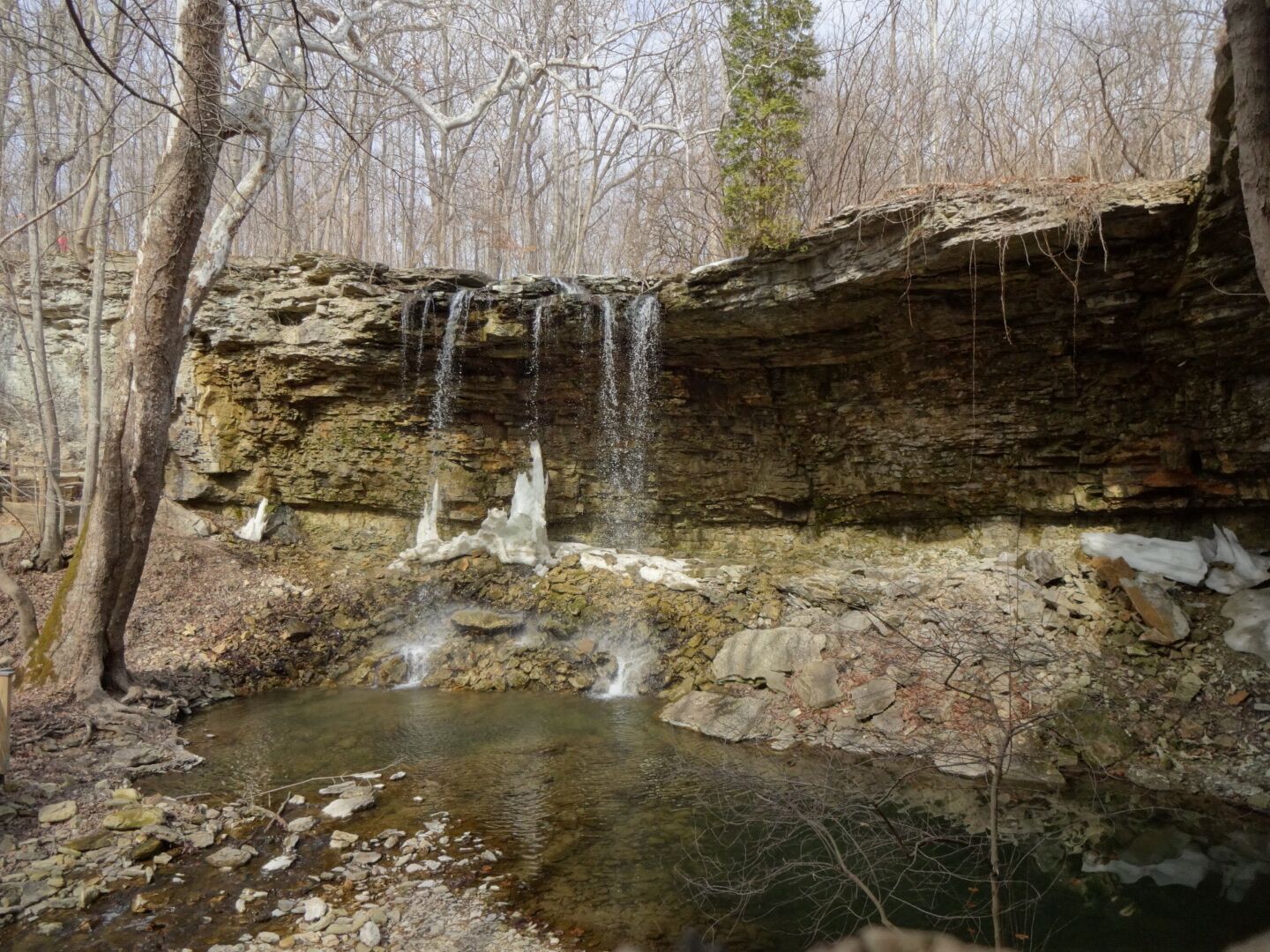 Charleston Falls is marketed as a “Miniature Niagara” because its rock strata is the same as Niagara Falls.  Originating from small underground springs several miles to the east, the stream creating the falls plummets 37 feet then continues its meandering journey to the Great Miami River.

The park has about four miles of trails. The falls are very easy to reach from the main parking lot.
