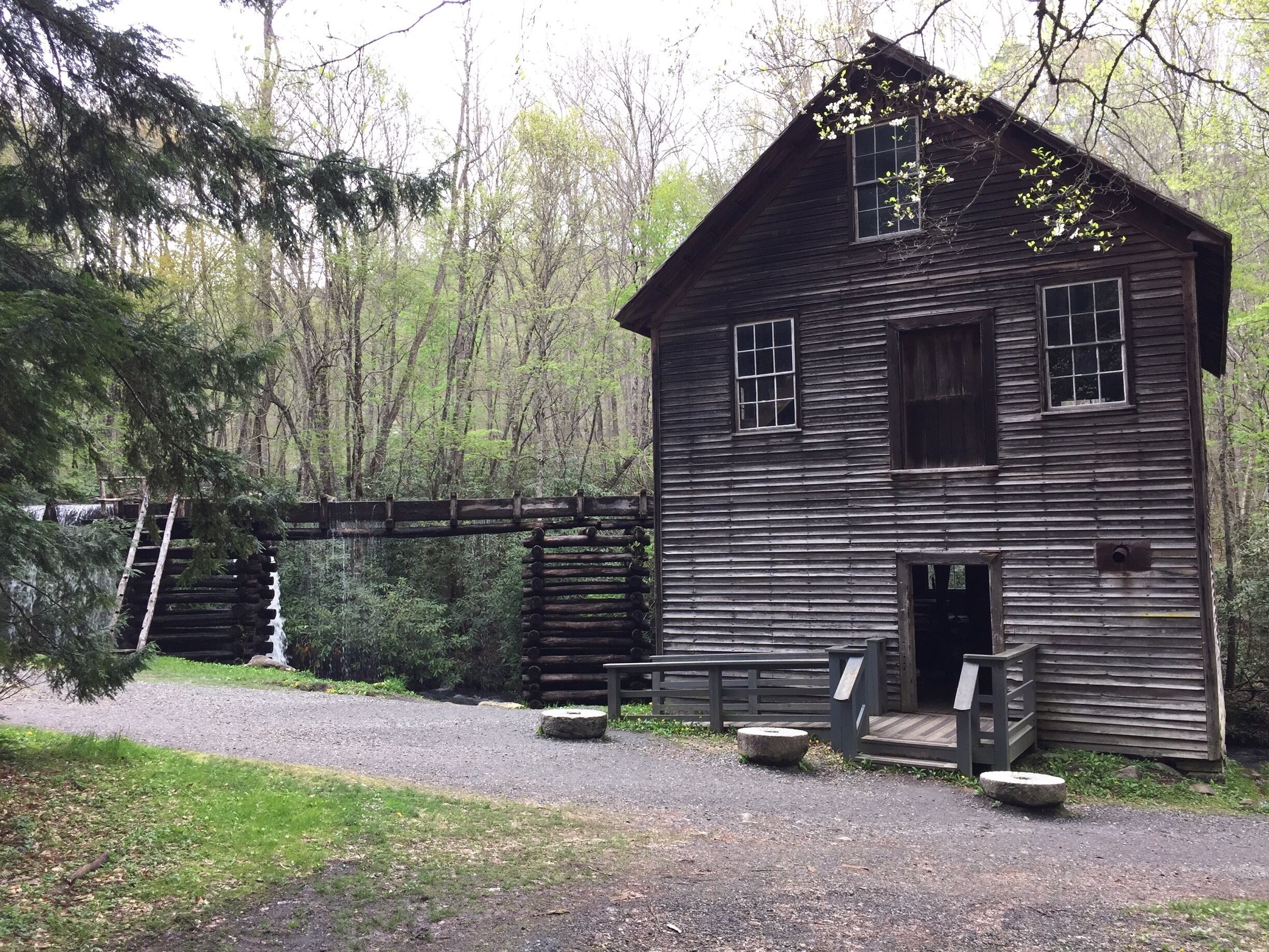 This is an old wheat mill, built 1886, and now preserved by the National Park Service.  The walk from the parking lot to the mill is super easy.  I would also recommend walking up the easy trail to see how the water is diverted to the mill.  An interesting engineering feat that is worth the pleasant walk.