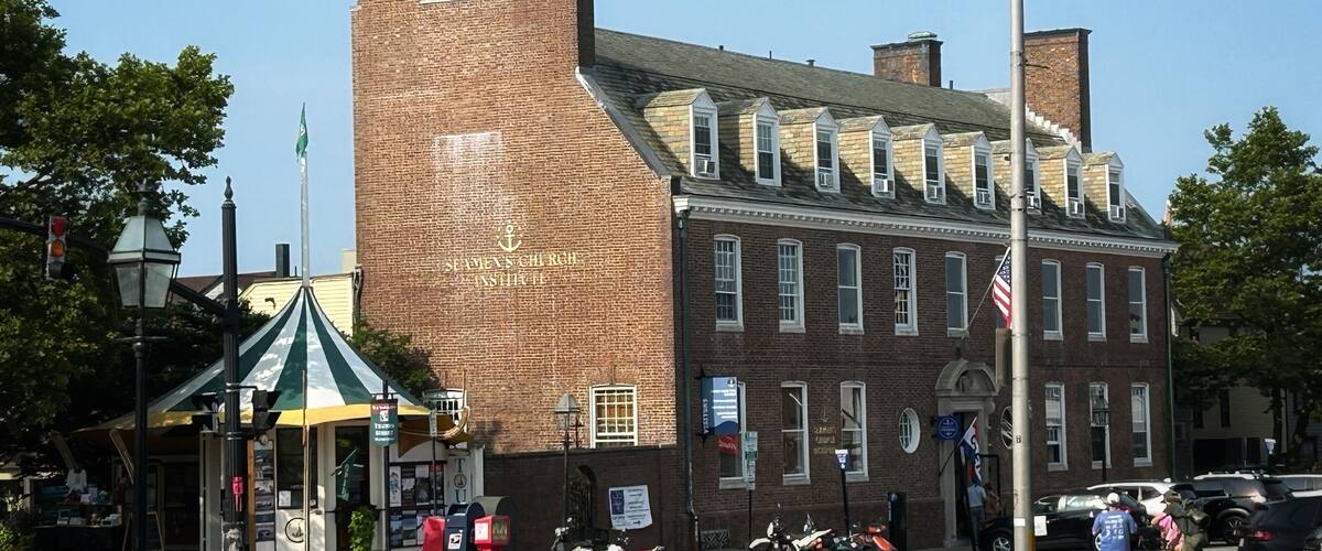 Seamen's Church Institute near Bowen's Wharf Neighborhood, 18 Market Square Newport RI Rhode Island USA Discover Tours National Register Historic Places Hill Urban Design Plan Anchor Society Colonial
