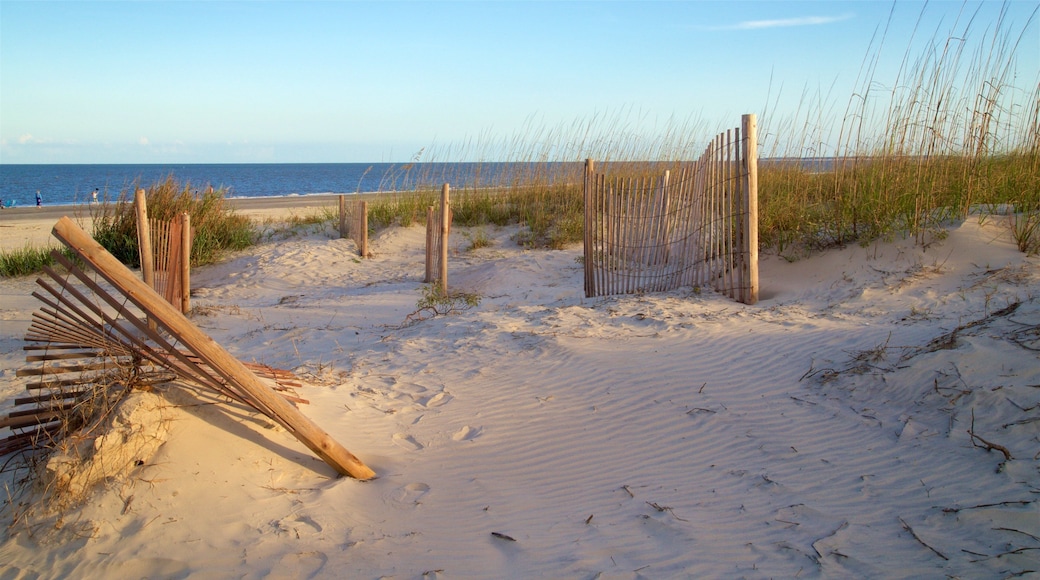 Great Dunes Park which includes general coastal views, a sunset and a beach