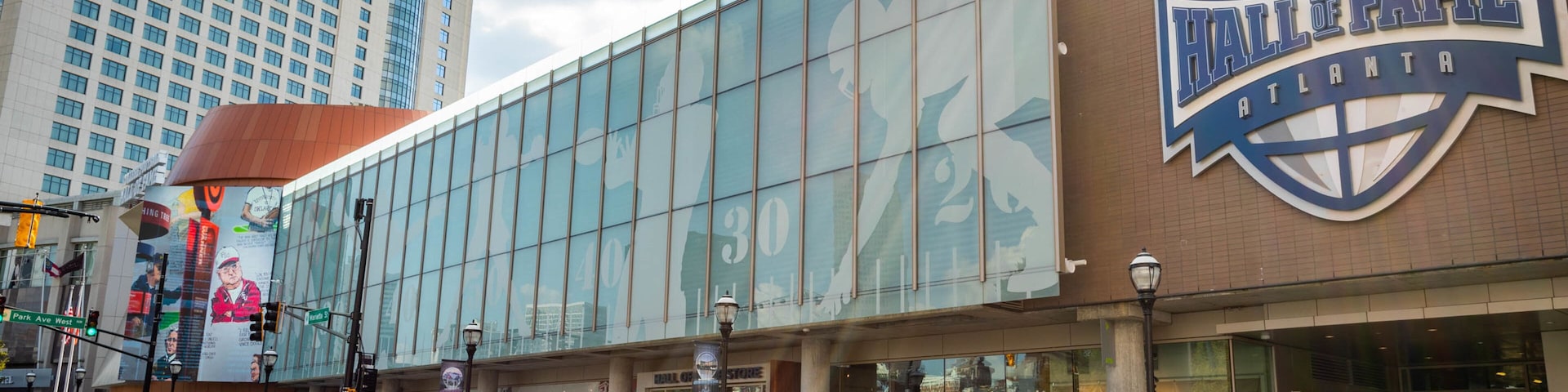 College Football Hall of Fame showing a city and signage