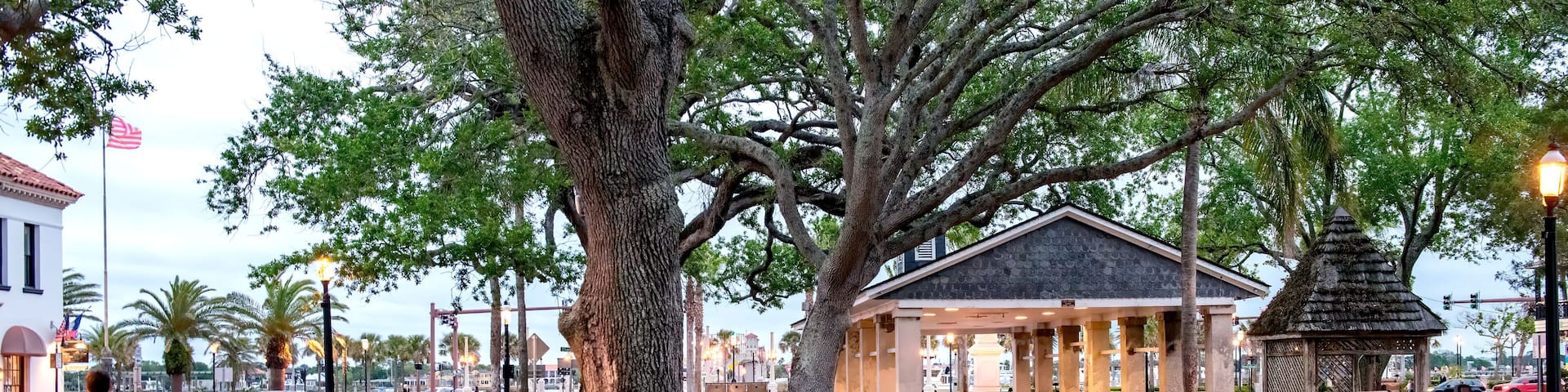 ST AUGUSTINE, FL - APRIL 8, 2018: City streets at sunset in spring season