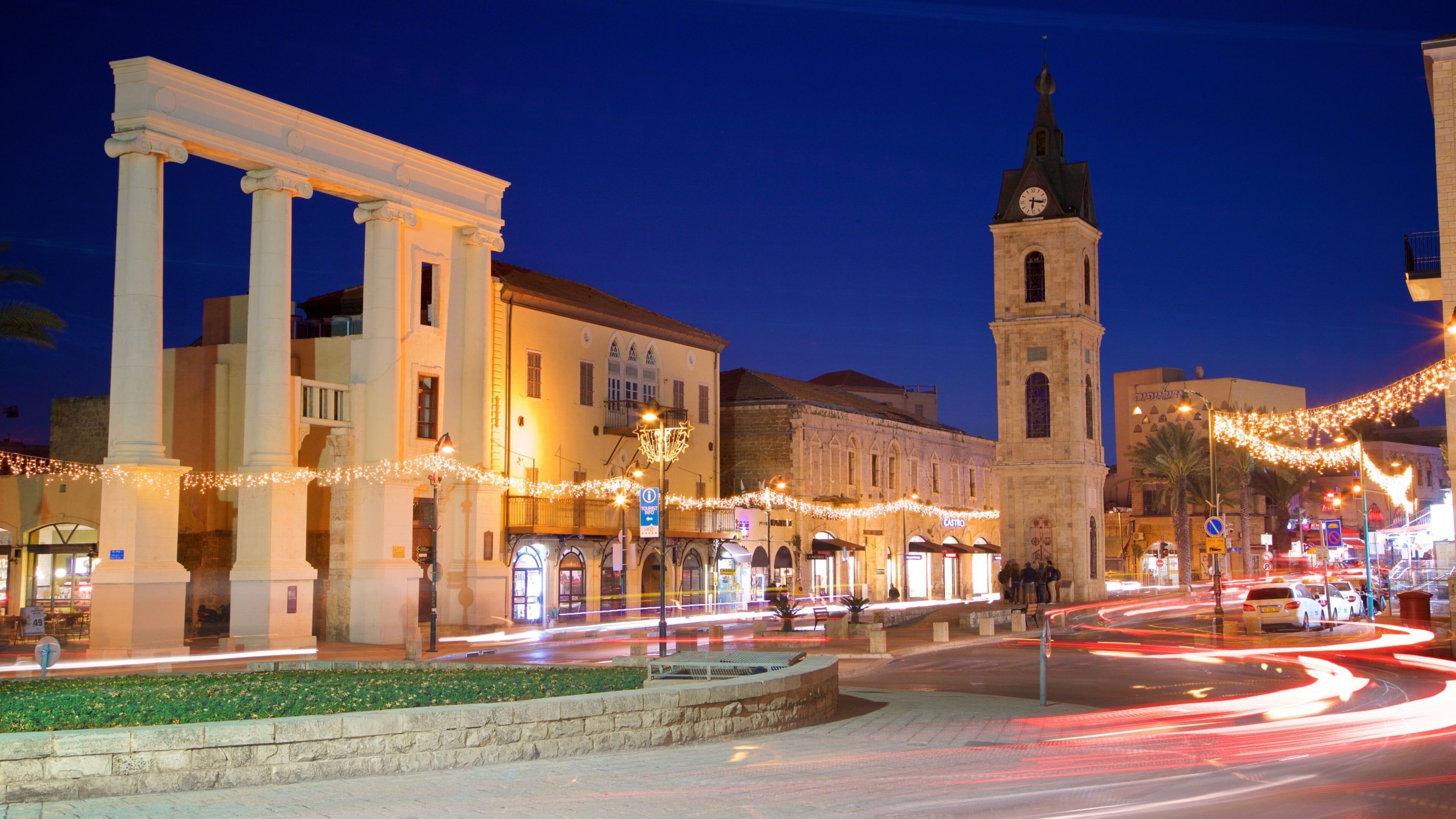 Jaffa Clock Tower featuring night scenes and heritage elements
