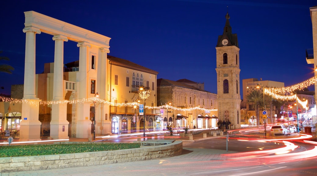Jaffa Clock Tower featuring night scenes and heritage elements