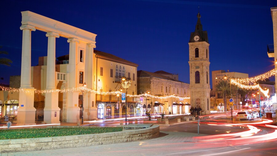 Jaffa Clock Tower featuring night scenes and heritage elements
