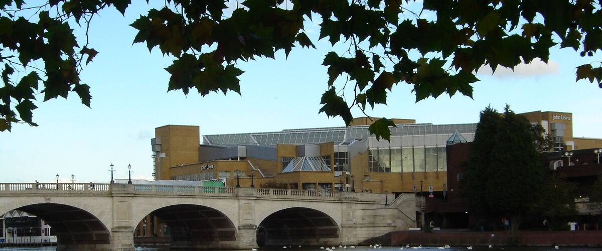Picture of Kingston bridge from the Middlesex side of the river,with John Lewis in the background.